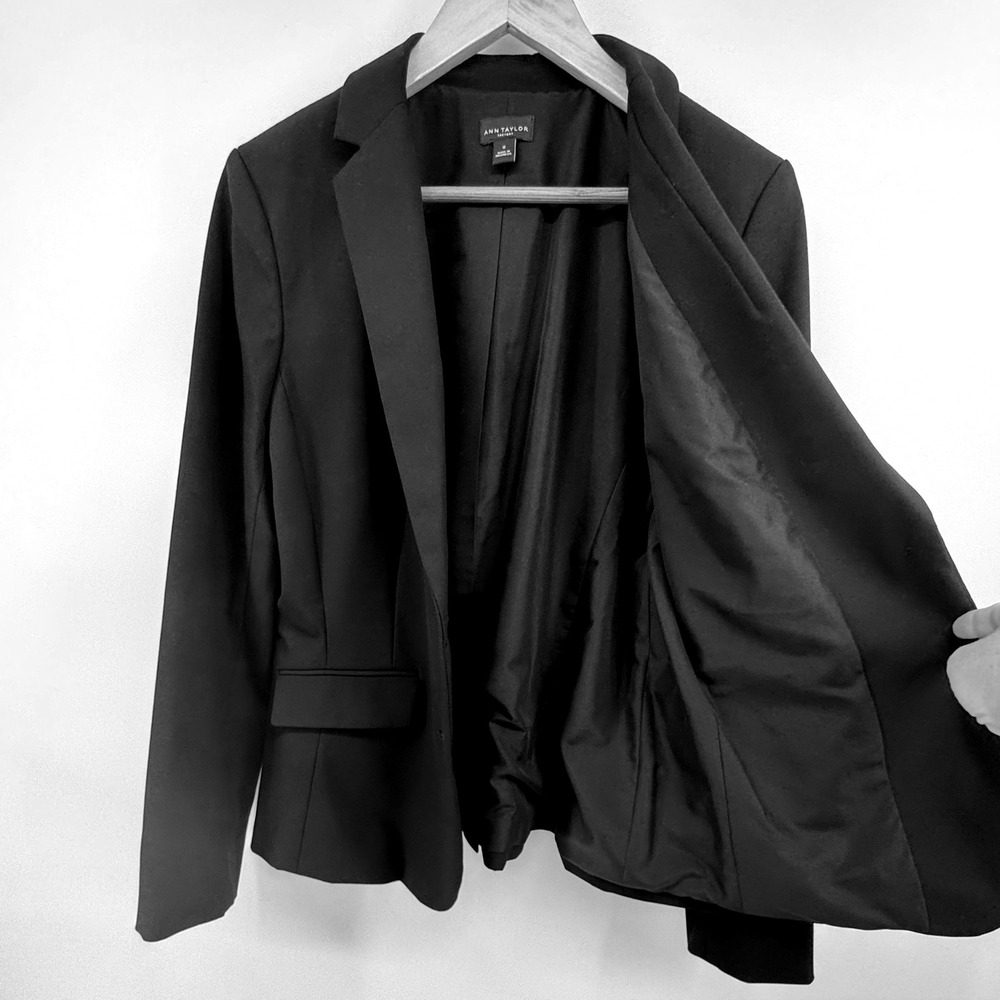 Ann Taylor Black Two-Button Blazer Lined Jacket Women Sz 12 Professional Career - Picture 4 of 12